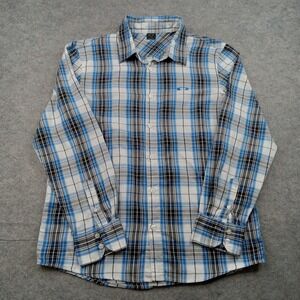 Oakley Shirt Mens Large Blue Black Plaid Button Front Long Sleeve Casual Logo
